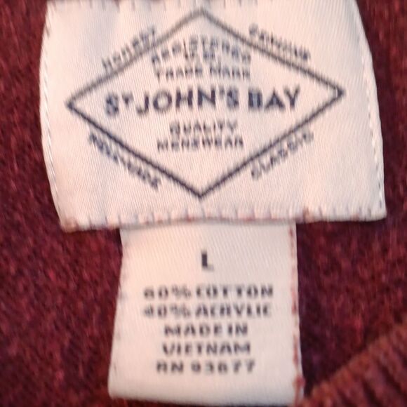 St. John's Bay Men's Maroon Cotton Blend V-Neck Sweater - Picture 2 of 3